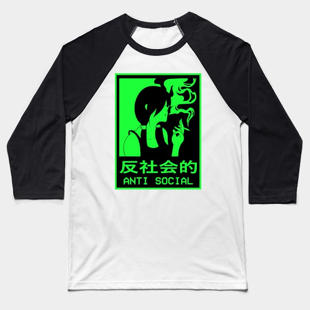 “Manga-Inspired Anti-Social Artwork Featuring a Smoking Female Character” Baseball T-Shirt by wisscreation